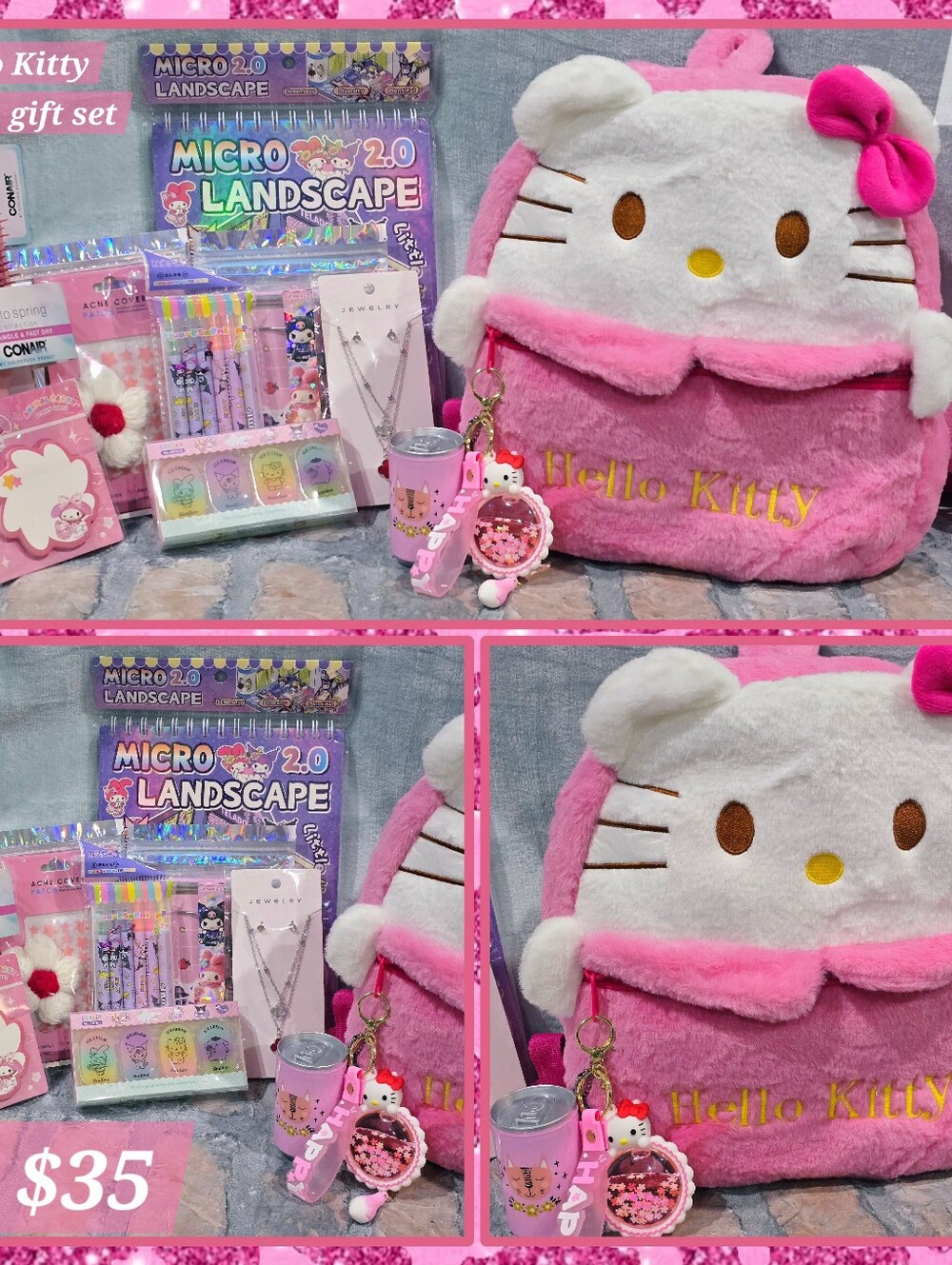 Hello Kitty Pink and White Plush Backpack Gift Set